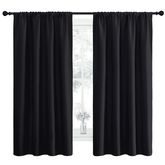 NICETOWN Blackout Curtains Thermal Insulated Rod Pocket Window Treatments Room Darkening Drapes for Bedroom, Black, 42"x63", 2 Panels