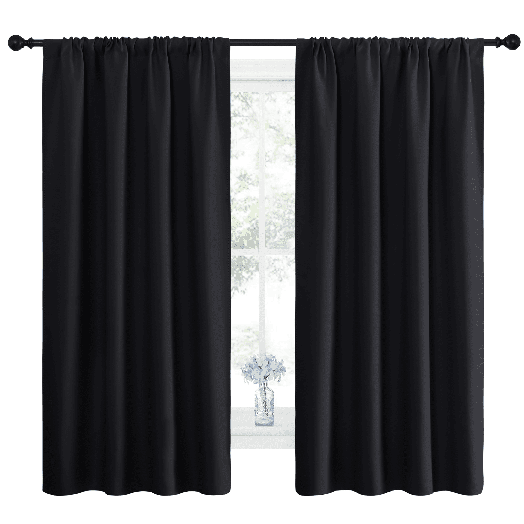 NICETOWN Blackout Curtains Thermal Insulated Rod Pocket Window Treatments Room Darkening Drapes for Bedroom, Black, 42"x63", 2 Panels