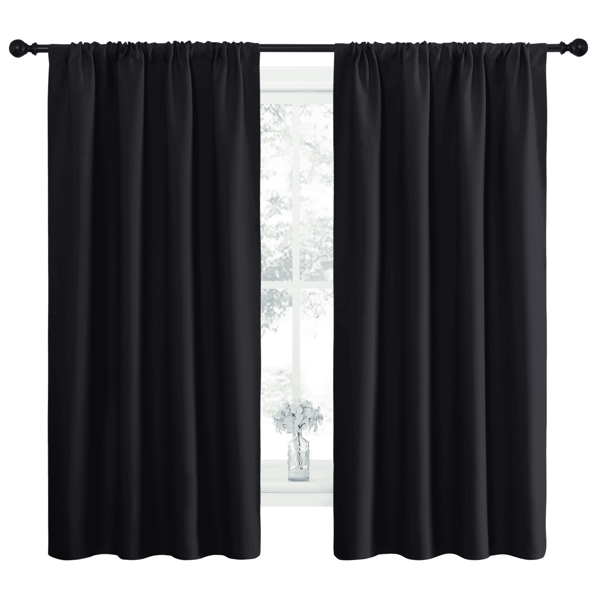 NICETOWN Blackout Curtains Thermal Insulated Rod Pocket Window Treatments Room Darkening Drapes for Bedroom, Black, 42"x63", 2 Panels