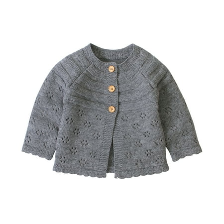 

Canrulo Toddler Baby Boy Girl V Neck Button Cardigan Sweater Tops Solid Knit Blouse Fall Winter Outfits Knitwear Grey 3-6 Months