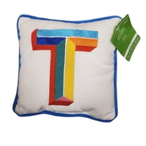 Ashland White And Blue Spring Pillow Monogrammed with Letter "T" 8 in x 8 in
