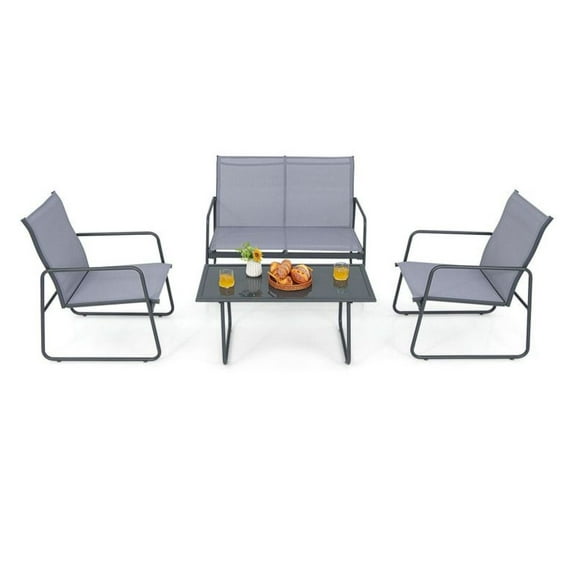 FASCK 4-Piece Metal Patio Furniture Chat Set with Tempered Glass Coffee Table, Rust-Resistant Outdoor Conversation Set for Garden Deck
