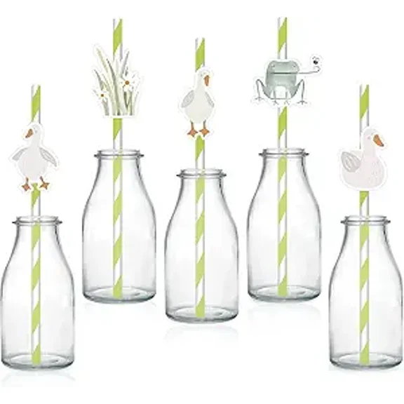 30Pcs Goose Paper Straws, One Silly Goose Party Favors Double-Sided Printing Striped Paper Straws for Baby Shower Birthday Farm Animal Party Decorations Supplies