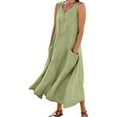 thumbnail image 2 of Jinhomg Robe Débardeur Grande Taille pour Femmes Décontractée Ample en Coton et Lin Robes Maxi Légères Confortables Sans Manches à Col Rond Robes d'Été de Vacances avec Poches Économies du Printemps Aujourd'hui Vert TTG, 2 of 6