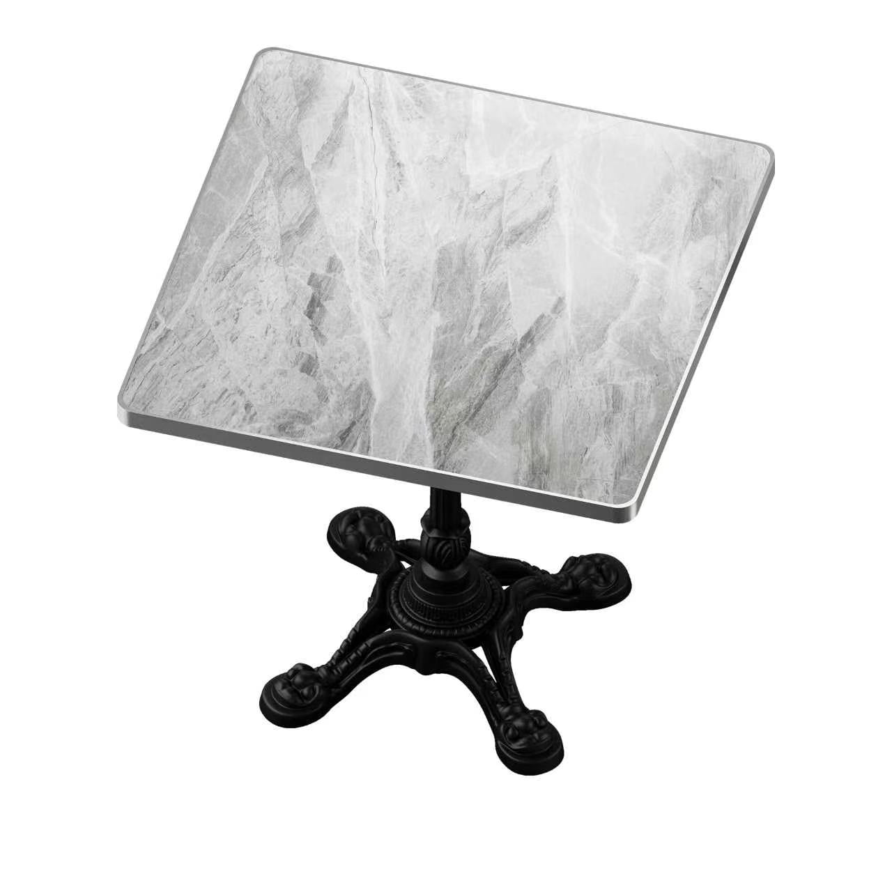 Leumius Outdoor Dining Table,Marble Stone Square Table with Heavy-Duty Cast Iron Base for Patio, Lawn, Garden,Grey
