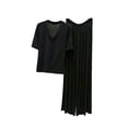 thumbnail image 2 of BRGZLK Women's Lounge Sets 2026 Fashion Casual V-Neck Short Sleeve T-shirt and Wide Leg Pants Lightweight Soft Comfortable Homewear Sets for Daily Black L, 2 of 5