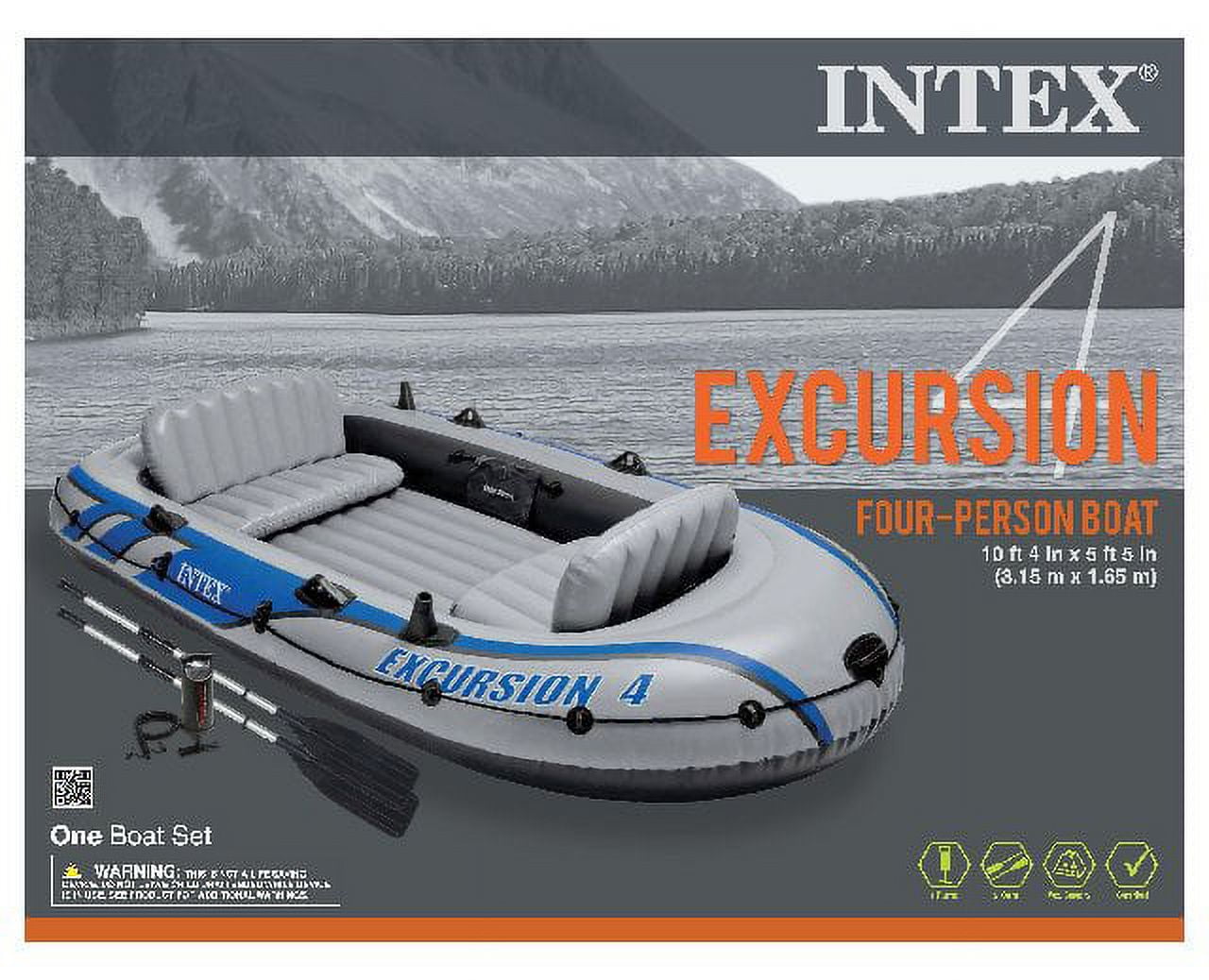 Intex Excursion 4 Inflatable Rafting/Fishing Boat Set With 2 Oars | 68324EP