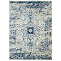 HomeRoots 550902 6 x 9 ft. Floral Medallion Distressed Rectangle Area Rug, Ivory & Light Blue