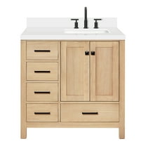 ARIEL CAMBRIDGE 37 Inch Single Rectangular Sink Bathroom Vanity With Pure White Quartz Countertop 1.5 Inch Edge In Oak