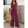 thumbnail image 6 of Womens 2 Piece Outfits V Neck Tie Waist Vest and Wide Leg Casual Pants Sets Deep Wine Red XL, 6 of 7