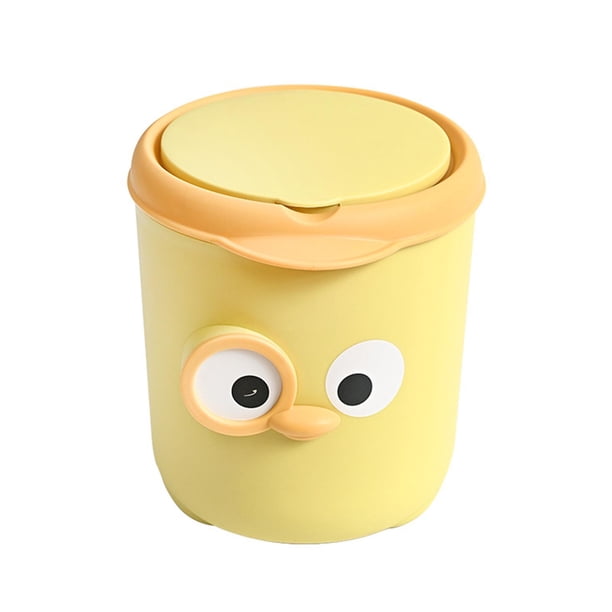 Lindo mini bote de basura pequeño para encimera, cesto de basura cubierto, contenedor de basura de mesa Amarillo