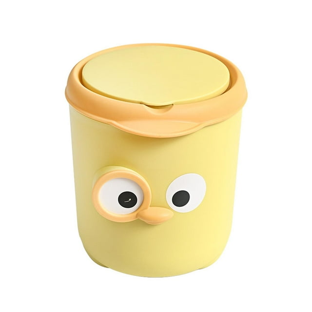 Lindo mini bote de basura pequeño para encimera, cesto de basura cubierto, contenedor de basura de mesa Amarillo