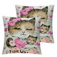 thumbnail image 2 of Awypu Throw Pillow Covers Happy Mothers Day Graphic Shirt Cat Girl Mother Cute Baby Cartoon Heart Kitten Hipster for Couch Living Room 2pcs 12x12in, 2 of 6