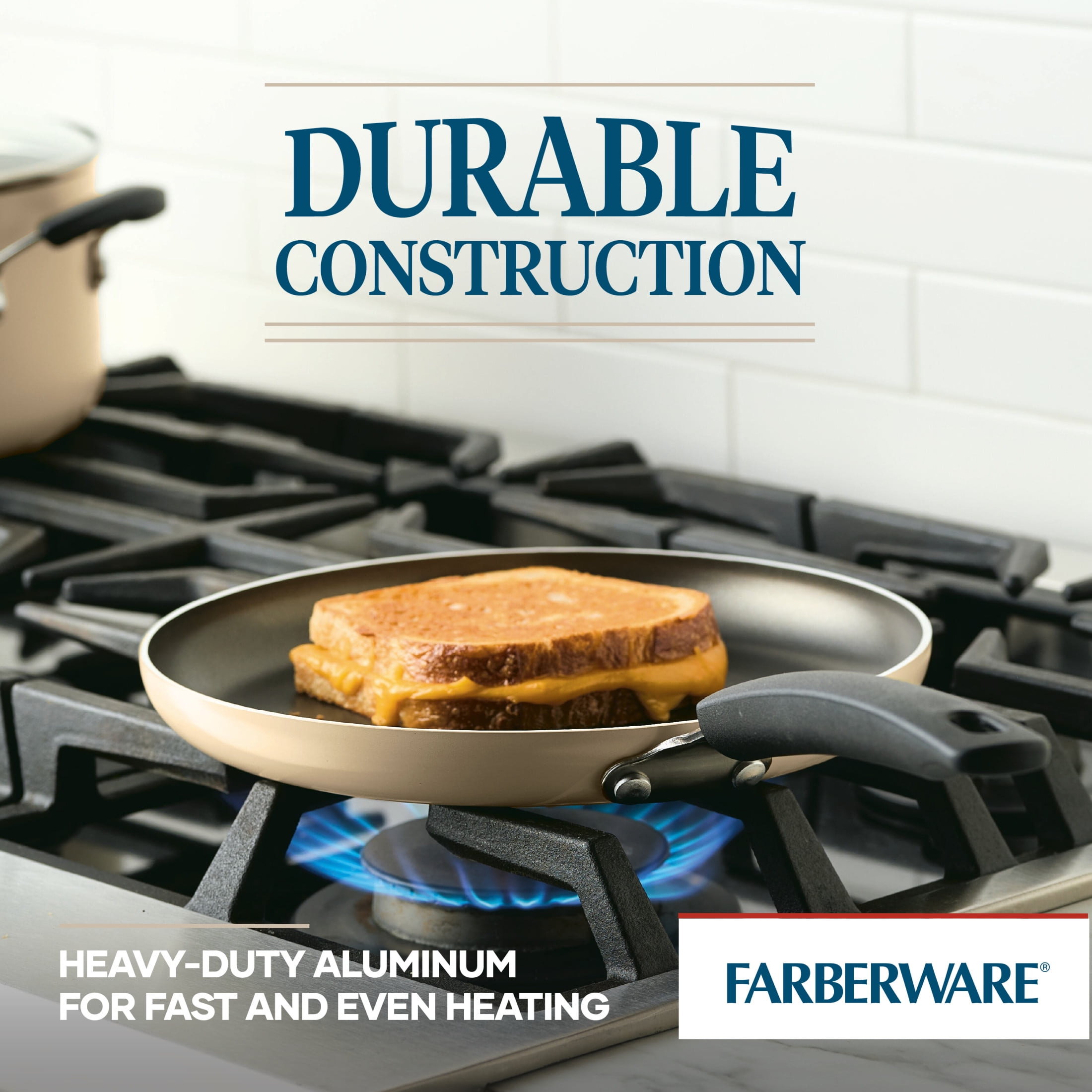 Farberware Easy Clean 22 Pcs Nonstick Cookware Set Includes Baking Pans and Cooking Tools, Dishwasher Safe, Almond Cream