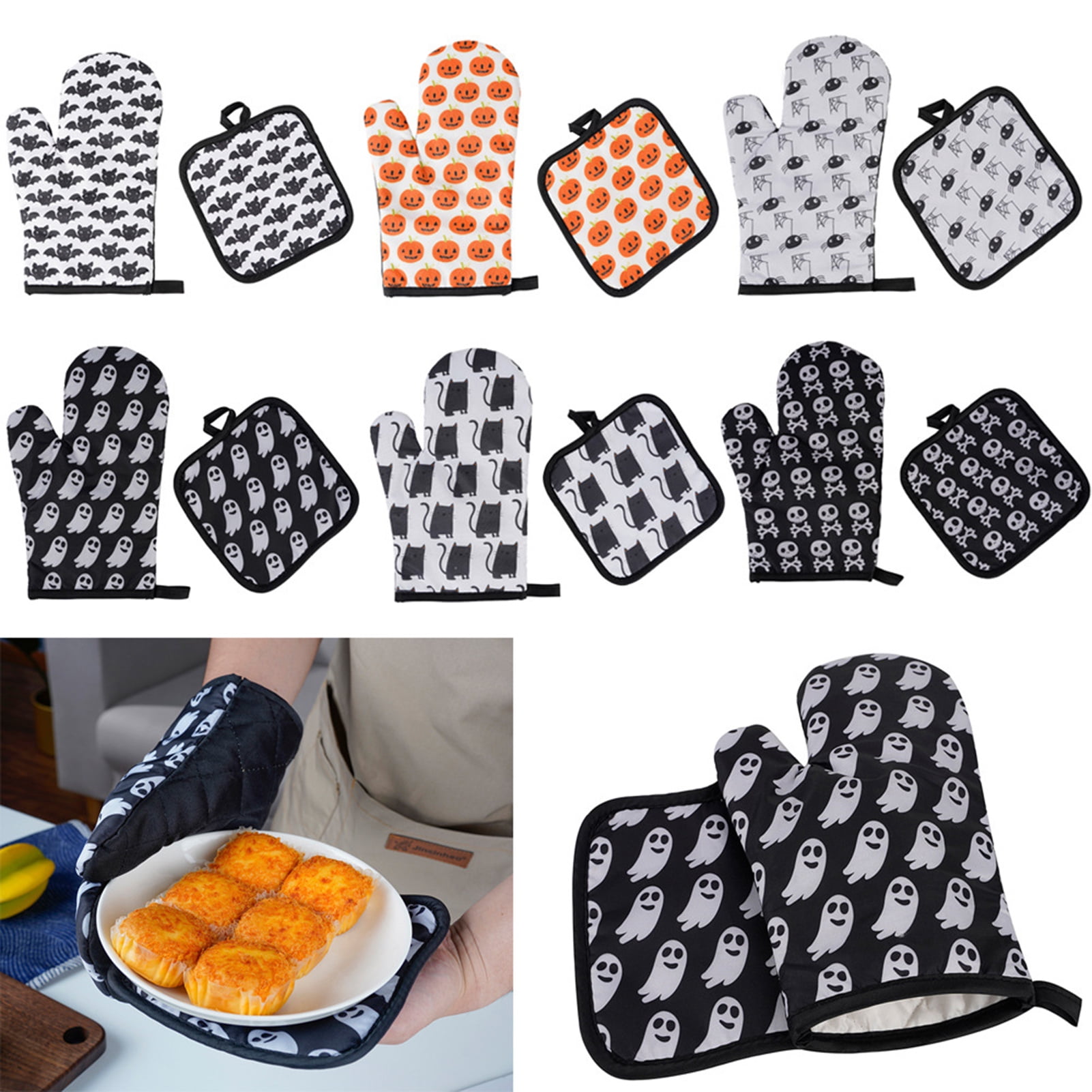 Cheers.US 2Pcs/Set Oven Mitts Quilted Cloth Extra Long Professional Heat  Resistant Kitchen Flower Print High Temperature Insulated Glove Heatproof