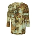 thumbnail image 4 of HVOBTTY T-shirt Sportif à Manches 3/4 pour Femmes, T-shirt Imprimé Mode pour Femmes Blouse Manches 3/4 Col Rond Décontracté Kaki, P, 4 of 5