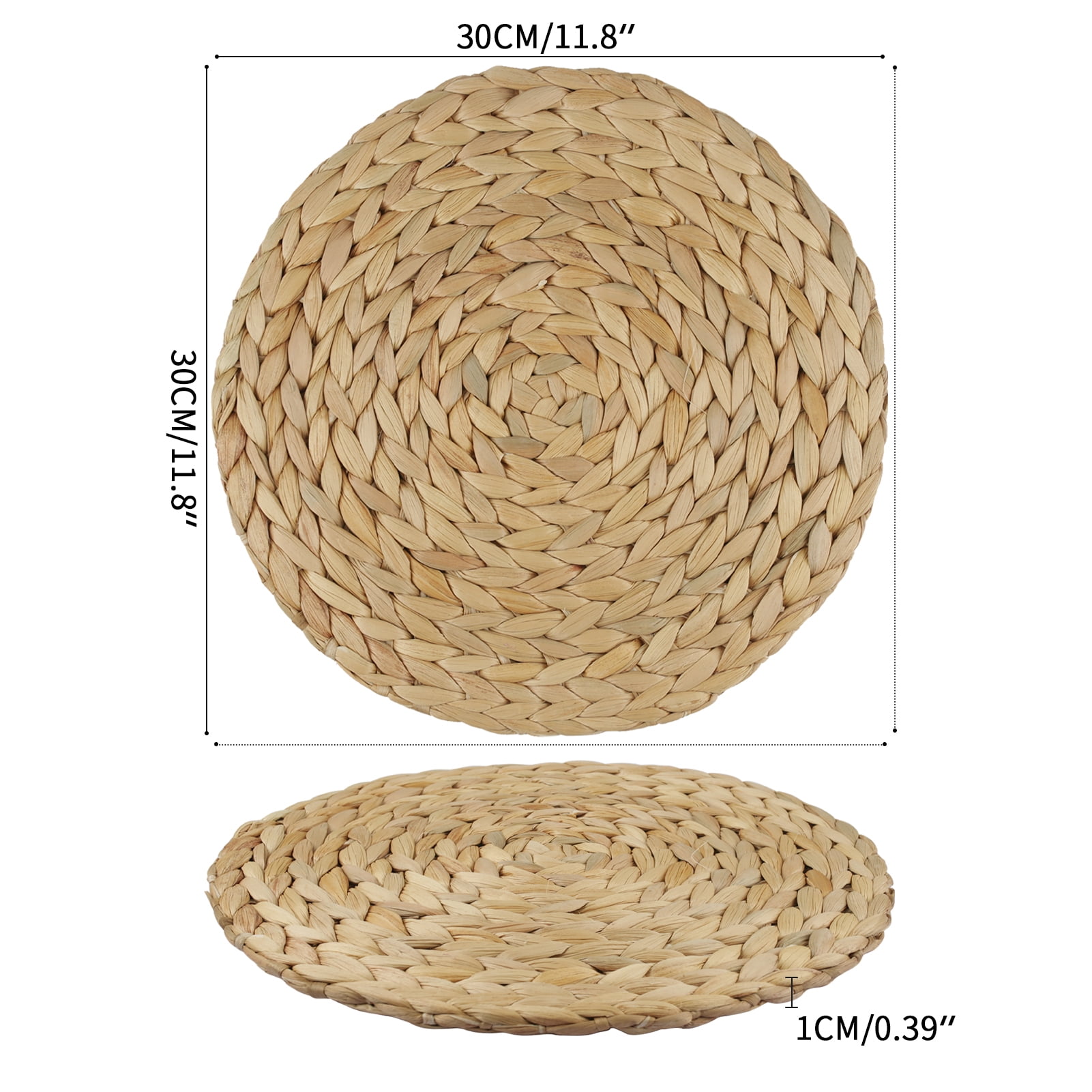 6 Pack Round Woven Placemats Natural Water Hyacinth Wicker Place mats Braided Straw Table Mats Charger Plates for Dining Table, Fall, Thanksgiving, Christmas (11.8 inch)