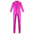 thumbnail image 4 of YONGHS Women's Shiny Holographic Unitard Zentai Jumpsuit Mock Neck Zipper Front Bodysuits Catsuits Hot Pink M, 4 of 7