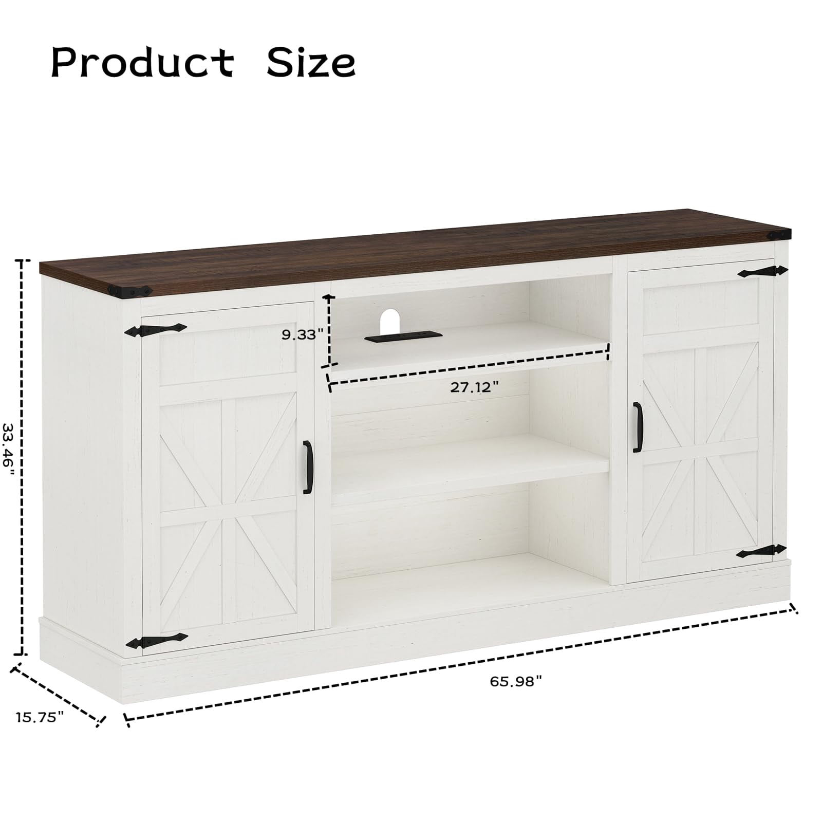 ChVans Farmhouse TV Stand for 65" 70" up 75" TVs with Power Outlet, 33" Tall TV Stand Entertainment Center with Storage, White TV Consoles For Living room Bedroom