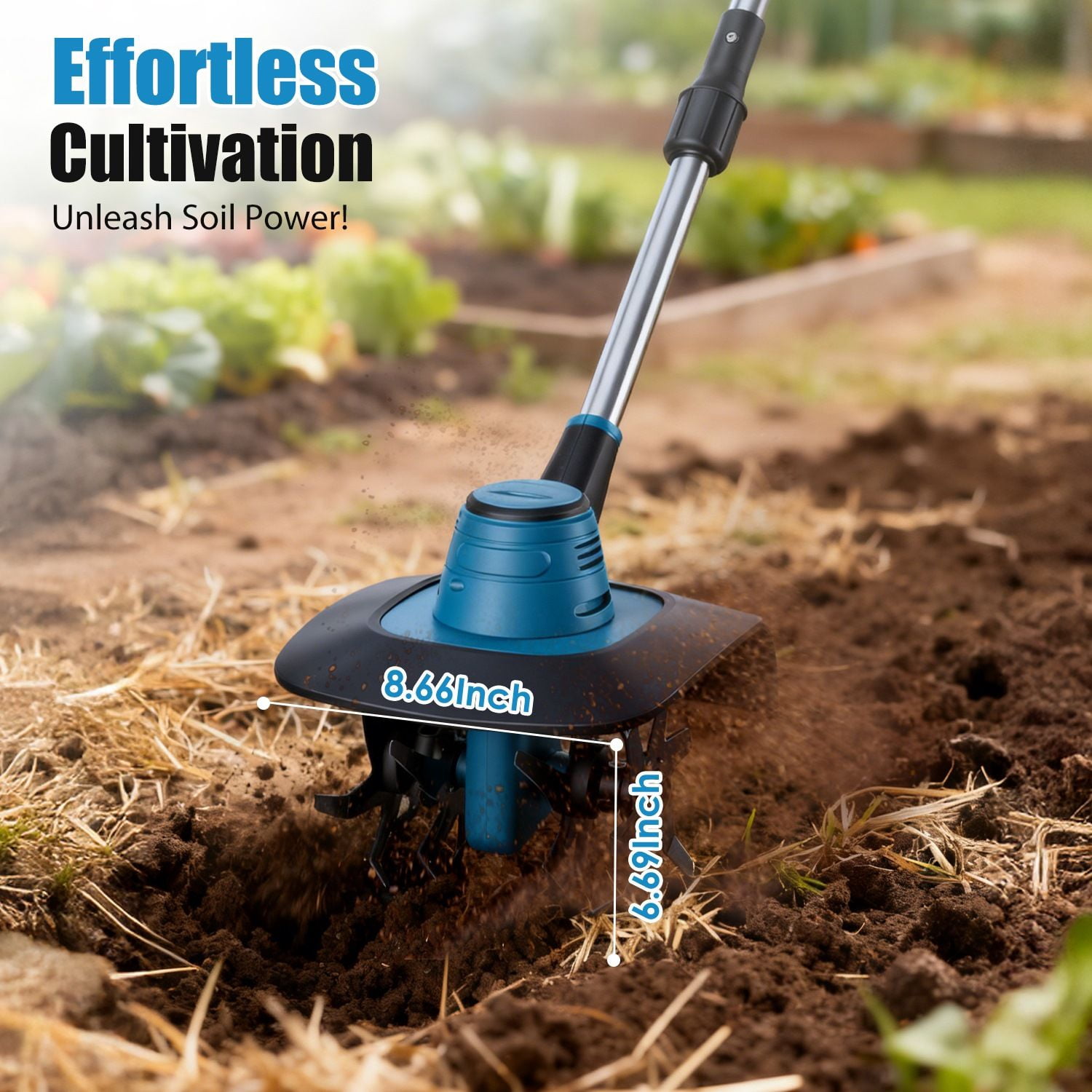 800W 21V Cordless Tiller Cultivator 3.0Ah Battery Powered Tiller With 8.66' Width 6.69' Depth Manganese Steel Tines For Soil Cultivation Weeding Gardening