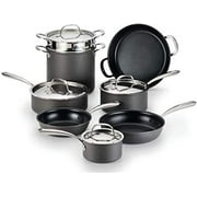 Hard Anodized Nonstick 12-Piece Cookware Set with Hammered Stainless Steel Lids, Dishwasher Safe,Grey