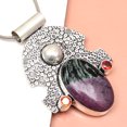 thumbnail image 2 of Ruby Zoisite Garnet Gemstone Mother's Day Silver Jewelry Pendant  2.25", 2 of 7