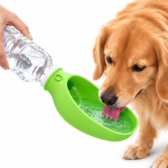 Portable Dog Travel Water Bowl, Silicone Travel Bowl for Pets, Universal Fit for Standard Water Bottles, Green