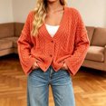 thumbnail image 3 of Lixiuxyad ‌Women's Oversized Cable Knit Cardigan Sweater V-Neck Button-Up‌ Sweater with Pockets,Red, 3 of 6