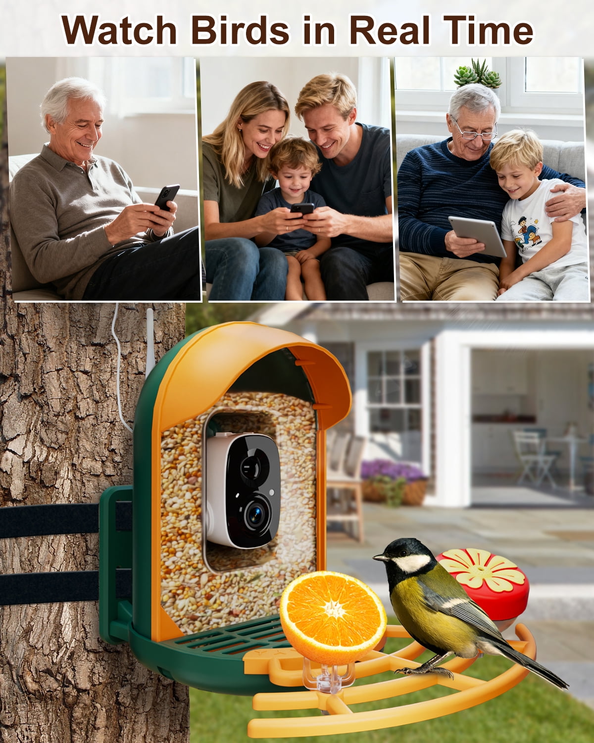 Bird Feeder with Camera, 2K HD Camera Birds Feeder Wireless Outdoor, Solar Powered Bird Watching with APP Control, Night Vision, Motion Detection Alerts, IP66 Birdfeeder for Backyard, Green