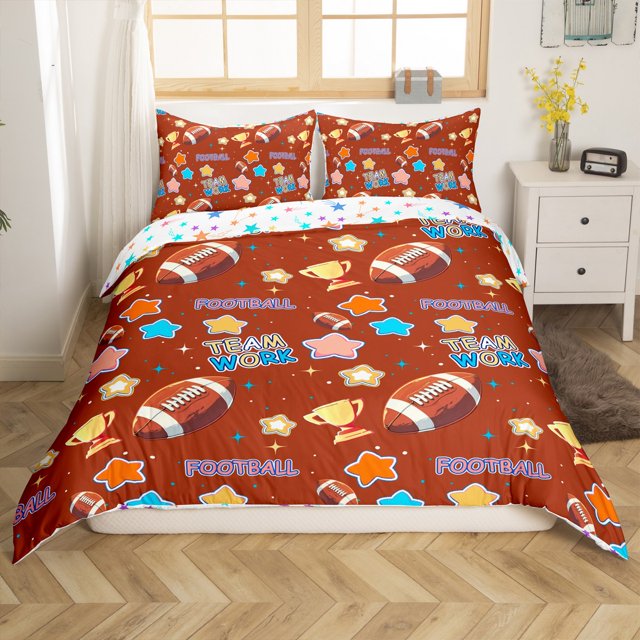Erosebridal Housse de Couette Rugby pour Garçons, Ensemble de Literie Joueur de Football Taille Simple, Thème Sportif, Réversible 2 Pcs (Sans Couette)