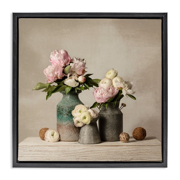 Stupell Industries Traditional Three Spring Blooms Black Floating Frame Canvas Art, 18 x 18, by Leah McLean