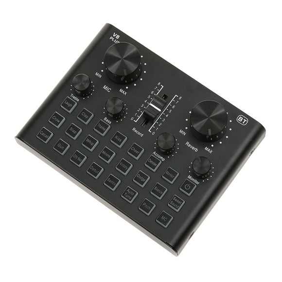 Graflsoa V8PLUS Bluetooth Sound Card with Built-in Battery, Voice Changer, Reverb Effects for Live Streaming, Recording, and Karaoke on PC/Mobile, Includes USB & Audio Cables, Compact Black Design