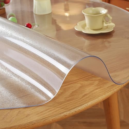 2mm Thick Frosted Round Table Cover Protector 48 Inch for Dining Room, PVC Plastic Table Pads