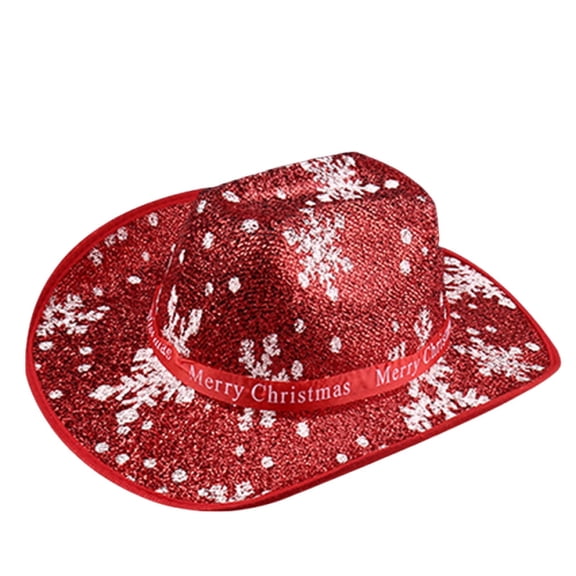 SwiftWear Womens & Mens Christmas Red Sparkly Glitter Space Cowboy Hat Funny Holiday Party Cowgirl Hats Festive Western Hat for Jazz Christmas Party & Photoshoot