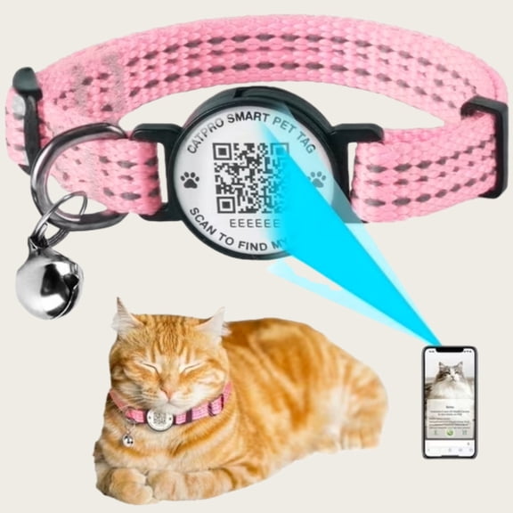 Smart QR Code Pet ID Personalized Tag Cat Collar, Reflective Nylon with Bell, Secure Breakaway, Comfortable, Durable - Suitable for Adult Cats