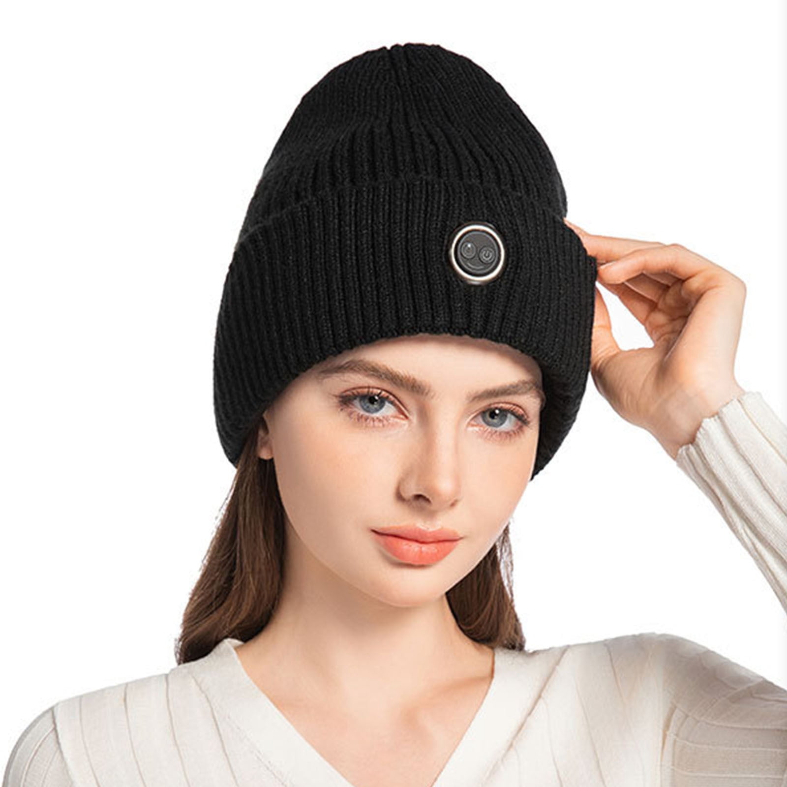 QQAMB Women Men Heated Beanie Hat,Electric Rechargeable Warm Winter Heated Fleece Cap