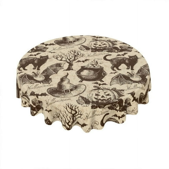 Eveokoki Halloween Tablecloth Halloween Pattern Tablecloth Washable Round Tablecloth 60 Inch Reusable Table Cloth for Home Party Dining Table Decor