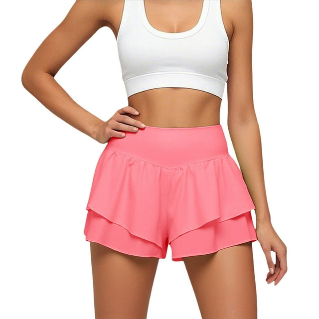 NINGMENG Skirts For Women Summer Solid Color Elastic High Waist Ruffled Athletic Running Mini Tennis Skirt Daily-Wear,Blue,M