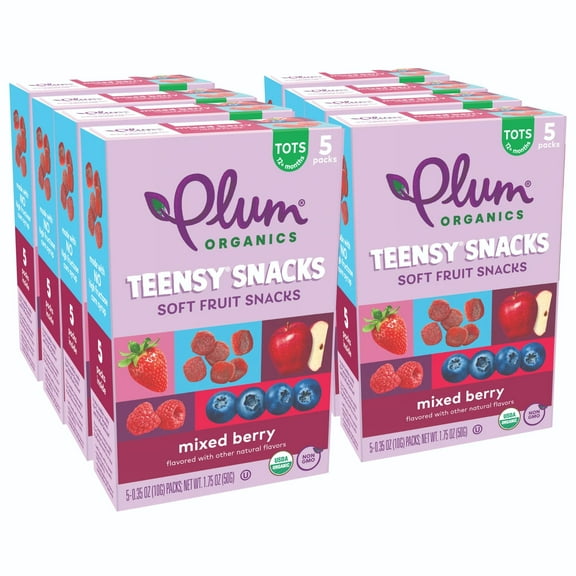 Teensy Snacks Soft Fruit Snacks, Mixed Berry, 0.35 Oz Bags, 5 Count, 8 Pack