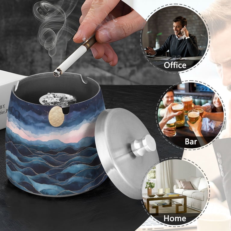 Yayeee Ashtray with Lid for Cigarette Smokeless Stainless Steel Home Ash  Holder, Ocean Waves