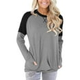 thumbnail image 6 of IROINNID Womens Plus Size Tops Long Sleeve Workout Tops for Women Patchwork Pockets Round Neck Pullover Blouse T-shirt,Gray, 6 of 7