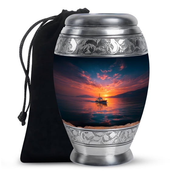 Sailing ship Urns for Ashes Adult Man, Dad - Cremation Burial Urns - Funeral Urn with Secure Lid - Blue Urn for Ashes Mom10inch, Large - 1Pcs