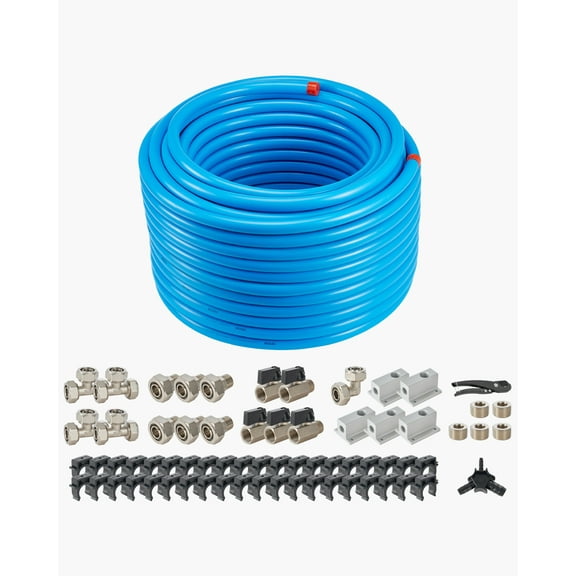 VEVOR Air Compressor Line Kit, 200FT x 3/4", HDPE-Aluminum Compressed Air Piping System, Leak-Proof & Easy-to-Install, Compressed Air Line Tubing Kit for Garages Workshops, Blue