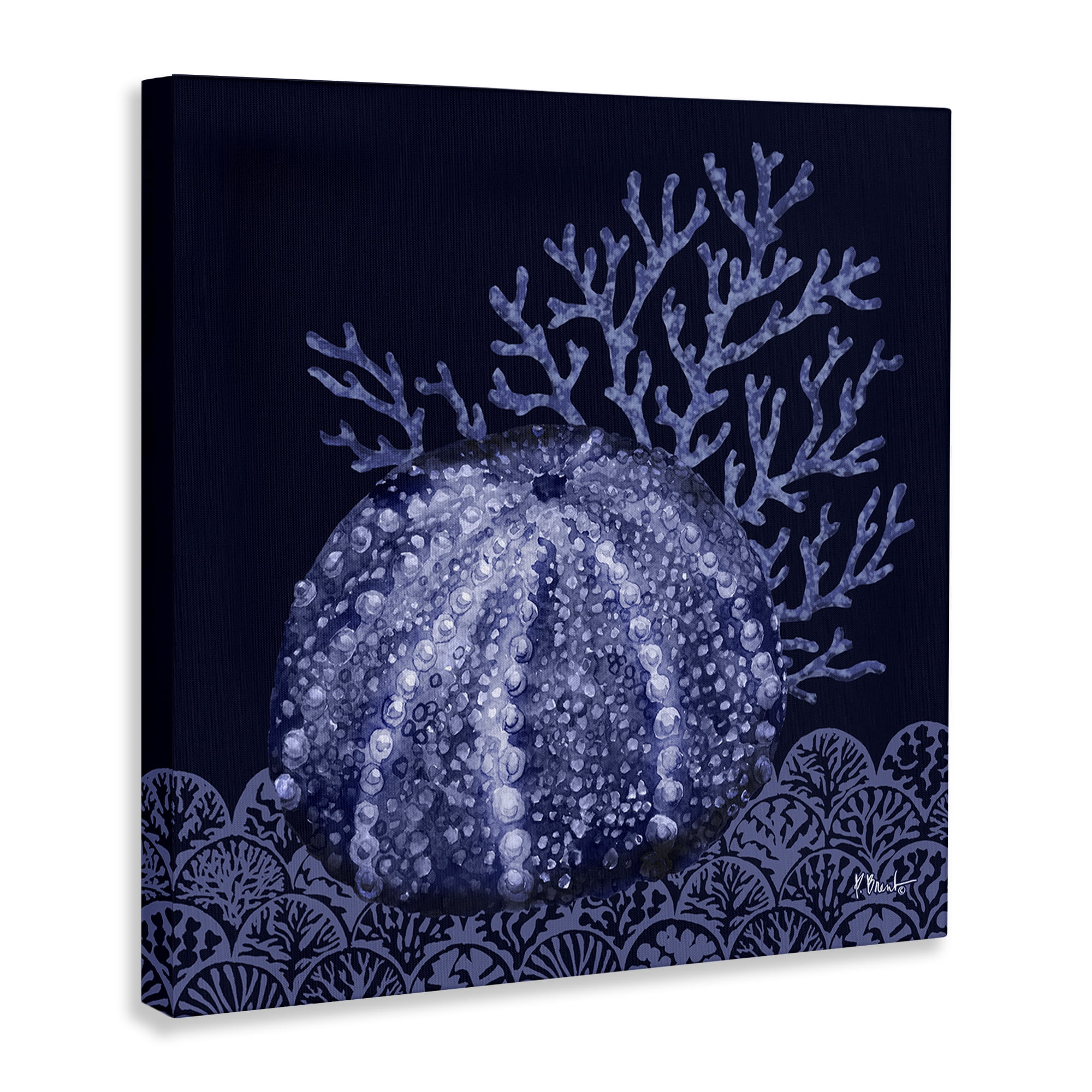 Stupell Industries Dark Sea Urchin Nautical & Beach Painting Wrapped Canvas Art Print Wall Art, 17 x 17