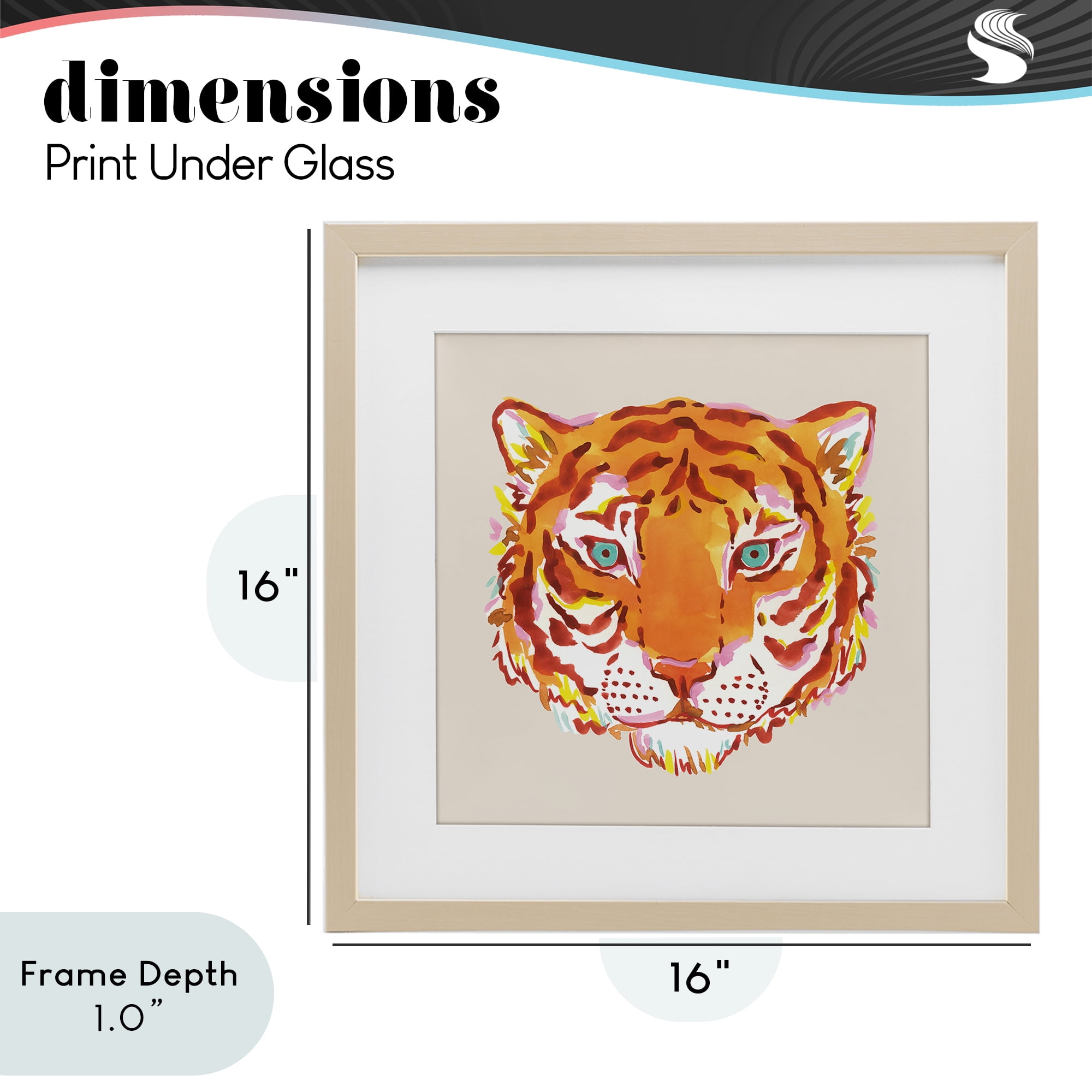 Stupell Industries Orange Boho Tiger Face Birch Framed Print Under Glass, design by Karolina Sato