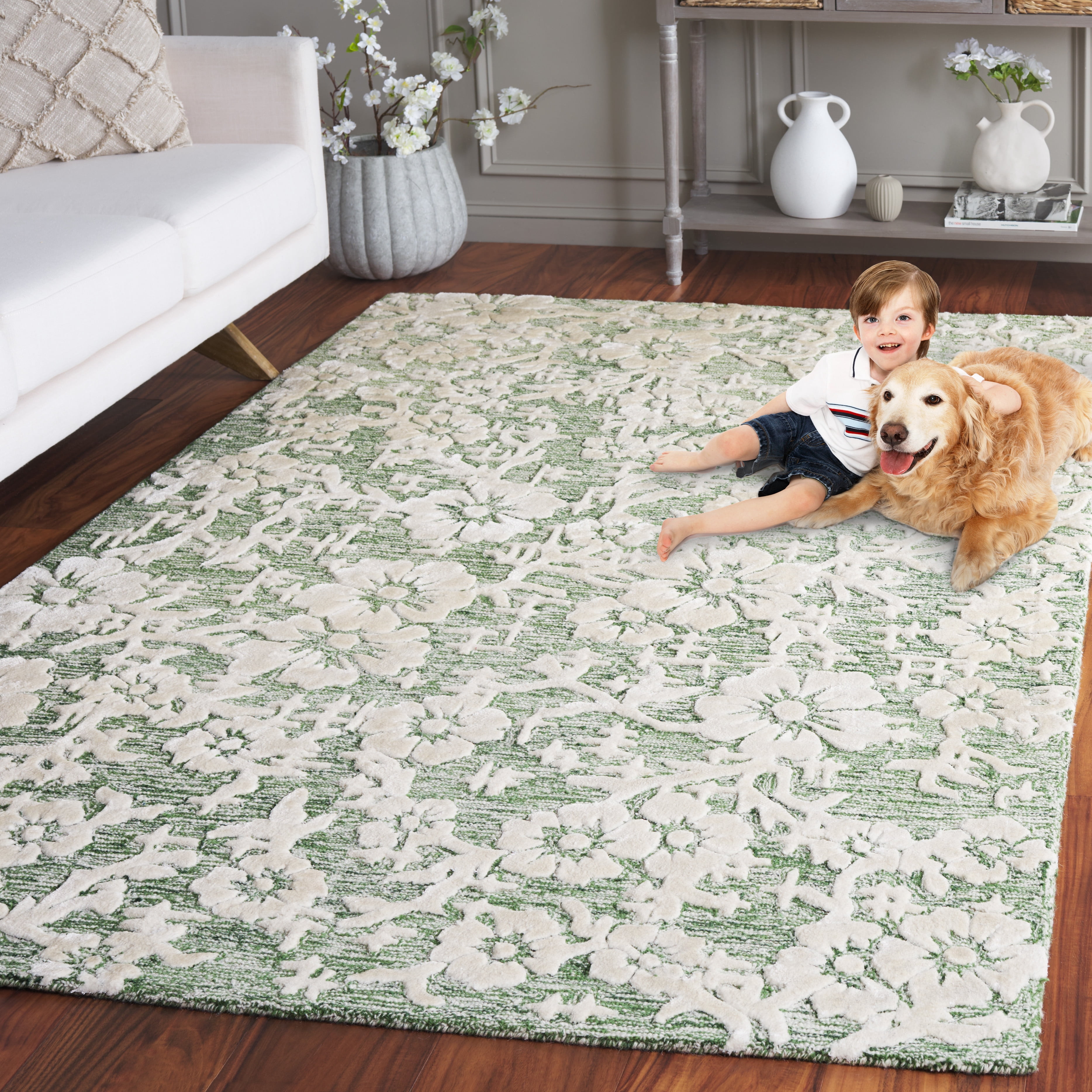 SAFAVIEH Glamour Braylon Abstract Area Rug, Green/Ivory, 3' x 5'
