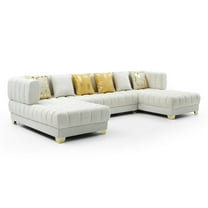 Marigold Cream Velvet U-Shaped Double Chaise Sectional Sofa Gold or Silver Legs
