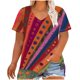 thumbnail image 1 of Tamaño Más Manga Corta Tops para la Impresión de Cuello en V de las Mujeres, Color Sólido Base de Verano Blusa Casual, 1 of 5