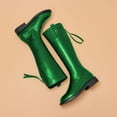 thumbnail image 4 of YDN Women Basic Round Toe Flats Knee High Boots Back Zipper low Heel Riding Boots Warm Comfy Outfit Winter Shoes Size 5 Green, 4 of 4