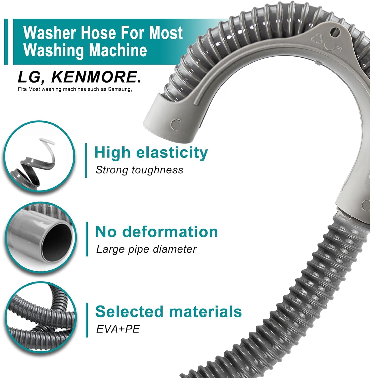 TOMOON 12Ft Universal Washing Machine Drain Hose Flexible Extension Hose with Clamp,Industrial Grade Polypropylene Corrugated,Fit for Most Household Washing Machines(10-Years Warranty)
